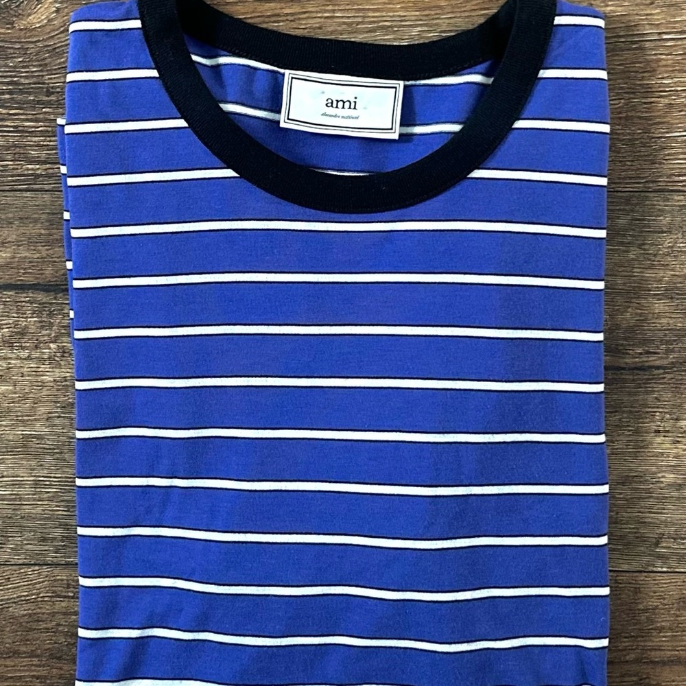AMI Alexandre Mattiussi Men’s Black Striped Ami Striped T-Shirt Medium